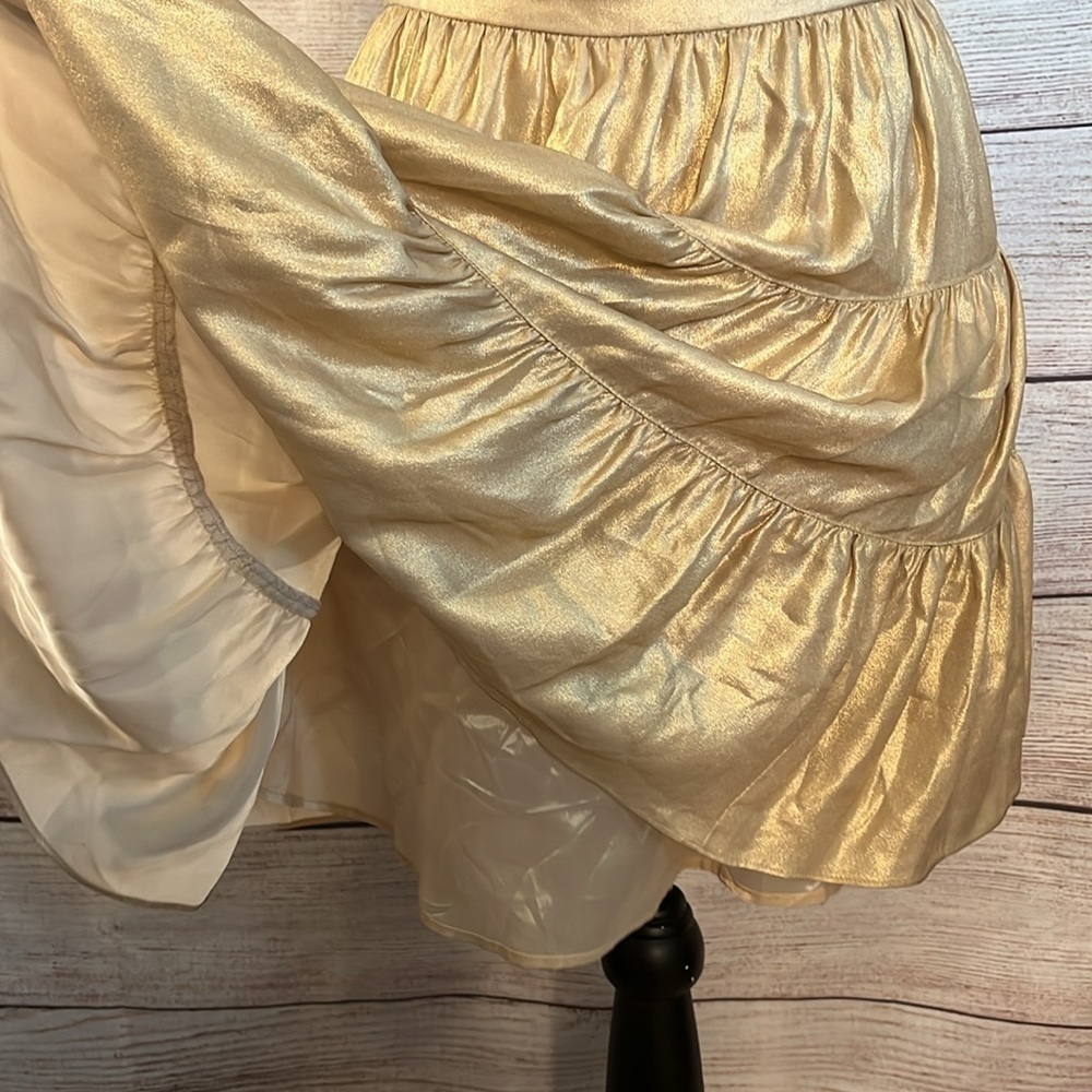 Joseph “Petra” Tiered Skirt 100% Silk Size 40 Medium Lined Gold Metallic - Picture 4 of 10